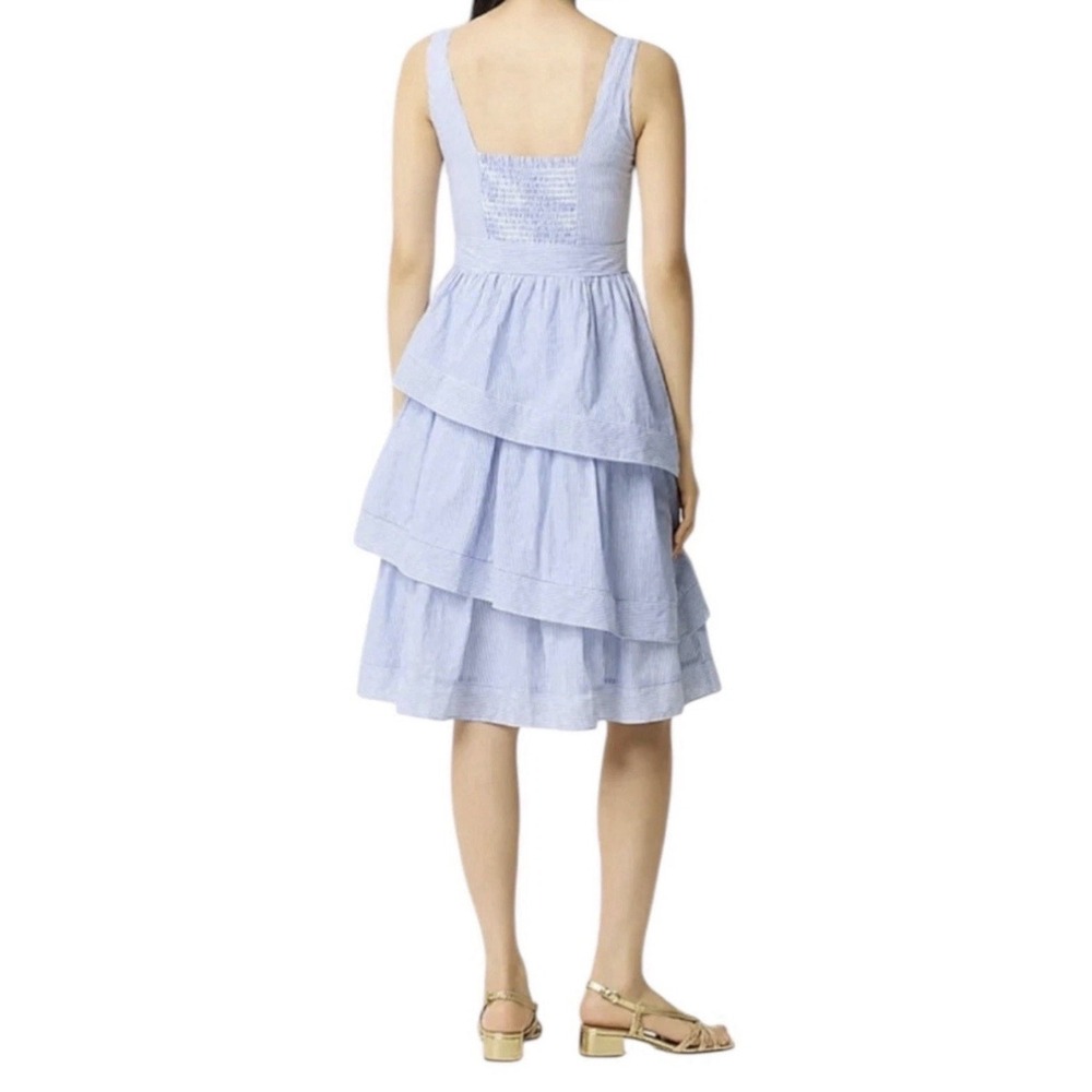 J. Crew Blue/White Striped Tiered Ruffle Midi Dress Size 6 Cotton Coastal Beach - Picture 3 of 12